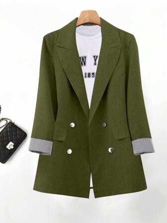 Franclia Grau-farbige gestreifte Damen Lässig Blazer Jacke mit Doppelreihe
