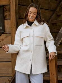 Chaqueta casual holgada regular de bolsillo frontal de tela borrosa beige para principios de otoño/invierno de LanaWest - Beis - Ver 5