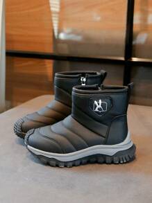 Giày bốt đi tuyết mùa đông mới cho trẻ em, giày bốt đế dày lót nhiệt ấm áp vừa phải cho bé gái và bé trai - màu đen - Xem 1