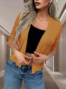 Pariaura Women's Casual Solid Color Short Sleeve Lightweight Cardigan - Rust Brown - View 1