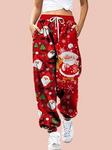 女士卫生裤带抽绳弹力高腰休闲裤适合圣诞节