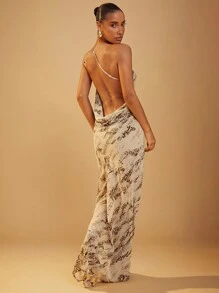 Hauture Vestido de mujer sin mangas con estampado total y tirantes finos, vestido de tirantes finos y espalda descubierta