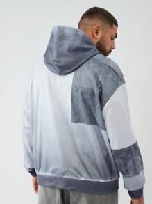 Manfinity VCAY Plus Size Men's Knit Long Sleeve Gradient Hooded Sweater With Denim Effect Pockets, For Fall Winter - Grey - View 3