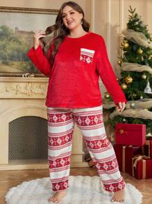 Bộ đồ ngủ họa tiết vải nỉ cỡ lớn - Đỏ - Xem 6