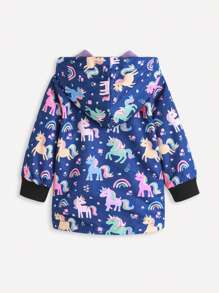 SHEIN Baby Mädchen Jacke mit umkehrbarem Einhorn Muster, eine Seite mit Einhorn Design und die andere Seite in Vollton, thermisch gefüttert für warmen Wintergebrauch, Kapuzendesign für zusätzliche Wärme, Reißverschlussschluss für einfaches An- und Ausziehen, geeignet für den täglichen Gebrauch, Outdoor-Aktivitäten, Kindergarten und Familientreffen