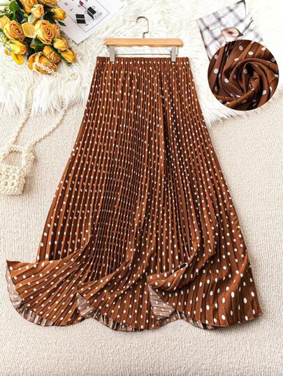 DreamSkyne Falda plisada con lunares de talla grande, estampado todo sobre, estilo informal vacacional maxivestido para mujer