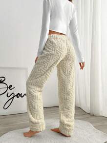 SHEIN Cottnline Women Textured With Ribbon Detail Homewear Sleep Bottom - White - View 2