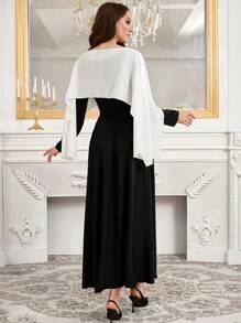 Modelyn Đầm dạ hội dài thanh lịch kết hợp đen trắng xếp ly cho nữ - màu đen - Xem 2