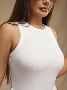 SHEIN Unity Plus Size Women's Fashion Solid Color A Line Sleeveless Dress - White - View 8