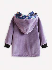 SHEIN Baby Mädchen Jacke mit umkehrbarem Einhorn Muster, eine Seite mit Einhorn Design und die andere Seite in Vollton, thermisch gefüttert für warmen Wintergebrauch, Kapuzendesign für zusätzliche Wärme, Reißverschlussschluss für einfaches An- und Ausziehen, geeignet für den täglichen Gebrauch, Outdoor-Aktivitäten, Kindergarten und Familientreffen