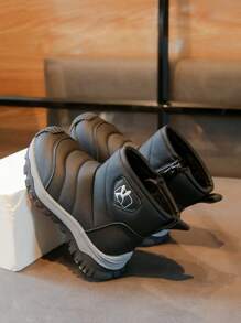 Giày bốt đi tuyết mùa đông mới cho trẻ em, giày bốt đế dày lót nhiệt ấm áp vừa phải cho bé gái và bé trai - màu đen - Xem 2