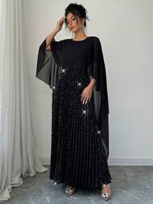 Selianne 女士褶皱奢华生日派对晚礼服 - 黑色 - 查看 3