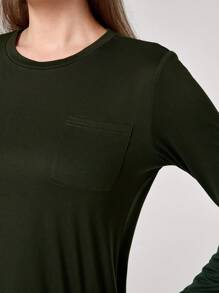 TaskEZ 1pc Solid Color Long Sleeve Nursing Scrub Uniform Top With Pocket - Army Green - View 8