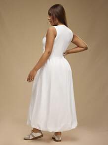 SHEIN Unity Plus Size Women's Fashion Solid Color A Line Sleeveless Dress - White - View 2