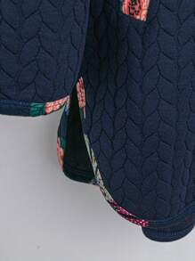 Plus Size Floral Print Hooded Coat - Royal Blue - View 8