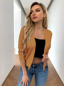 Pariaura Women's Casual Solid Color Short Sleeve Lightweight Cardigan - Rust Brown - View 3