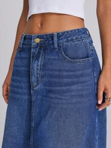 Forever 21 Fall&Winter Women Going Out Bottoms/Women Jeans Pants/Wide Leg/Straight Leg/Halloween Pants/Halloween Pants/Business Casual Women/Renaissance/Y2k/Homecoming/Vintage/Dark Blue/Street Wear/Baggy With Pockets/Skirt Front With Pants Back Style/Retro Washed Wide Leg Classic/ Jeans - Blue - View 7