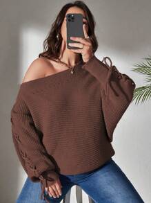 Elenzga Áo len cỡ lớn, màu trơn, không tay, có dây rút, kiểu dáng chui đầu, nhiều màu sắc, thích hợp cho mùa thu đông. - Cà phê nâu - Xem 4