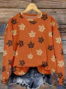 EMERY ROSE Women Casual Maple Leaf Print Sweatshirt, Fall Top Clothes - Multicolor - View 1