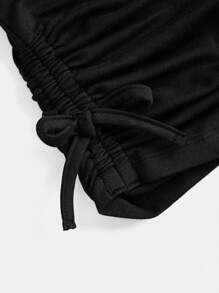 SHEIN 2 件装青少年女孩合身休闲舒适圆领 T 恤和迷你裙套装 - 黑色 - 查看 8