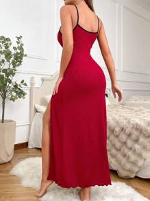 Solid Color Jacquard Hem Slit Minimalist Spaghetti Strap Dress