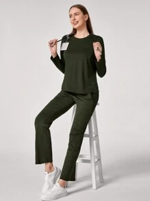 TaskEZ 1pc Solid Color Long Sleeve Nursing Scrub Uniform Top With Pocket - Army Green - View 7