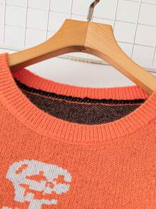 SHEIN LUNE Suéter de talla grande con bloqueo de color y estampado de esqueleto, jersey de punto de otoño/invierno - Multicolor - Ver 3