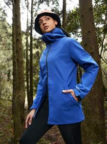 In My Nature Women's Solid Color Zipper Front Hooded Outdoor Softshell Jacket - Navy Blue - View 6