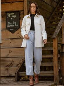 Chaqueta casual holgada regular de bolsillo frontal de tela borrosa beige para principios de otoño/invierno de LanaWest - Beis - Ver 1