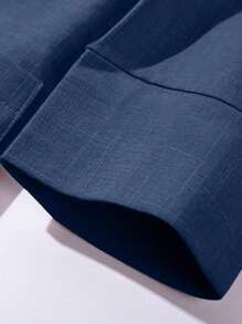 Franclia Linen Blend Tailored Collar Fitted 3/4 Sleeve Blazer For Commuting - Navy Blue - View 5