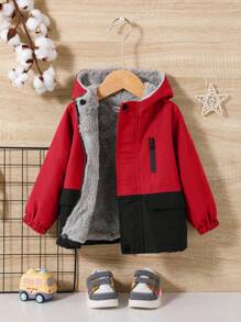 SHEIN Unisex Baby Contrast Color Splice Thicken Hooded Jacket - Multicolor - View 4