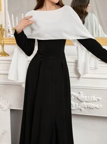 Modelyn Đầm dạ hội dài thanh lịch kết hợp đen trắng xếp ly cho nữ - màu đen - Xem 7