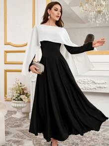 Modelyn Đầm dạ hội dài thanh lịch kết hợp đen trắng xếp ly cho nữ - màu đen - Xem 1