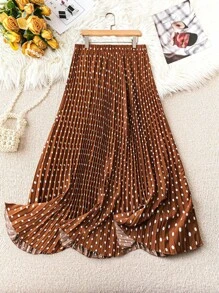 DreamSkyne 大码圆点百褶裙，全身印花，休闲假日风格长款女装