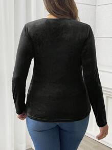 SHEIN LUNE Camiseta de manga larga de cuello redondo con ajuste entallado de unicolor en talla grande