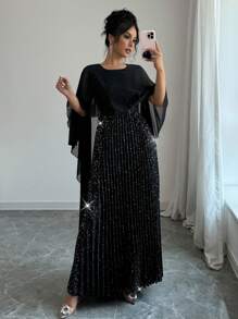 Selianne 女士褶皱奢华生日派对晚礼服 - 黑色 - 查看 4