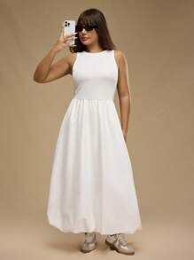 SHEIN Unity Plus Size Women's Fashion Solid Color A Line Sleeveless Dress - White - View 7