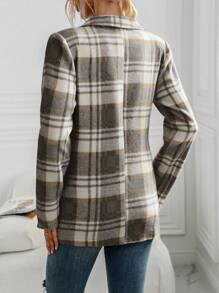 Chiquease Chaqueta blazer casual a cuadros para mujer, otoño/invierno - Marrón - Ver 2