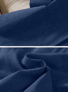 Franclia Linen Blend Tailored Collar Fitted 3/4 Sleeve Blazer For Commuting - Navy Blue - View 3