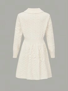 SHEIN Collegiate Style Embroidered Collar & Crochet Trim Dress, Elegant And Intellectual Design For Teen Girls