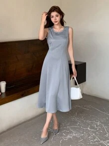 DAZY 2pcs Women Loose Fit Patchwork Cover-Up Dress Set,Fall Clothes - Blue - View 8