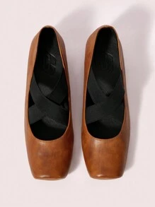 CUCCOO DOLLMOD Women's Square Toe Black High Heel Pumps With Cylinder Heel And Criss-Cross Mary Jane Strap, Classic Vintage Style - Camel - View 9