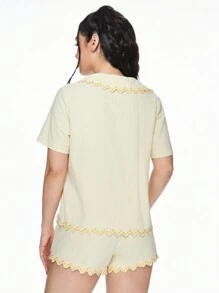 ROMWE Hippie Style Sun Embroidered Women's Homewear Set With Fringed Hem - Apricot - View 5