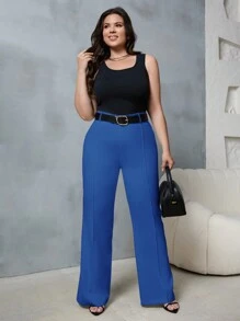 EURMUSE Plus High Waist Flare Leg Suit Pants - Blue - View 4