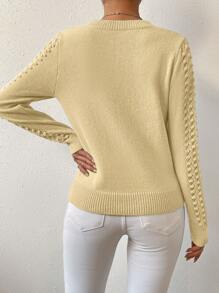 Chiquease Men's Solid Color Round Neck Long Sleeve Casual Pullover Sweater Knit Pullover Fall Winter Outfit - Yellow - View 2