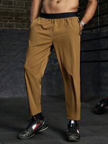 Gym Rark Plus Size Men's Contrast Color Pockets Pleated Casual Sport Pants - Camel - View 6