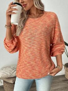 SHEIN LUNE Áo nỉ chui đầu dệt kim nhiều màu cho nữ, mùa thu, áo dài tay - trái cam - Xem 5