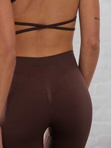 Musera Sport Ribbed Waist Contour Leggings Gym Fitness - Chocolate Brown - View 5