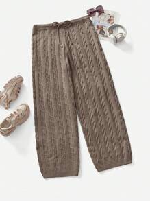 Calvaya 1 件大码女式纯色系腰宽松阔腿裤，休闲针织