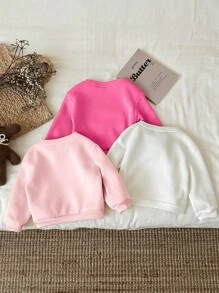 SHEIN 3pcs/Set Baby Girl Casual Simple Heart Print Pink Sweatshirt, Thermal Lined Lining, Suitable For Autumn/Winter - Multicolor - View 2
